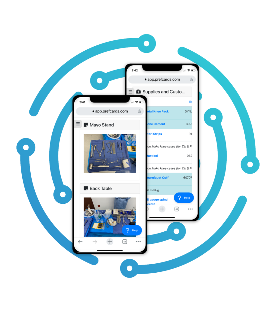 PREFcards Mobile preference card view with blue and green vector tech background